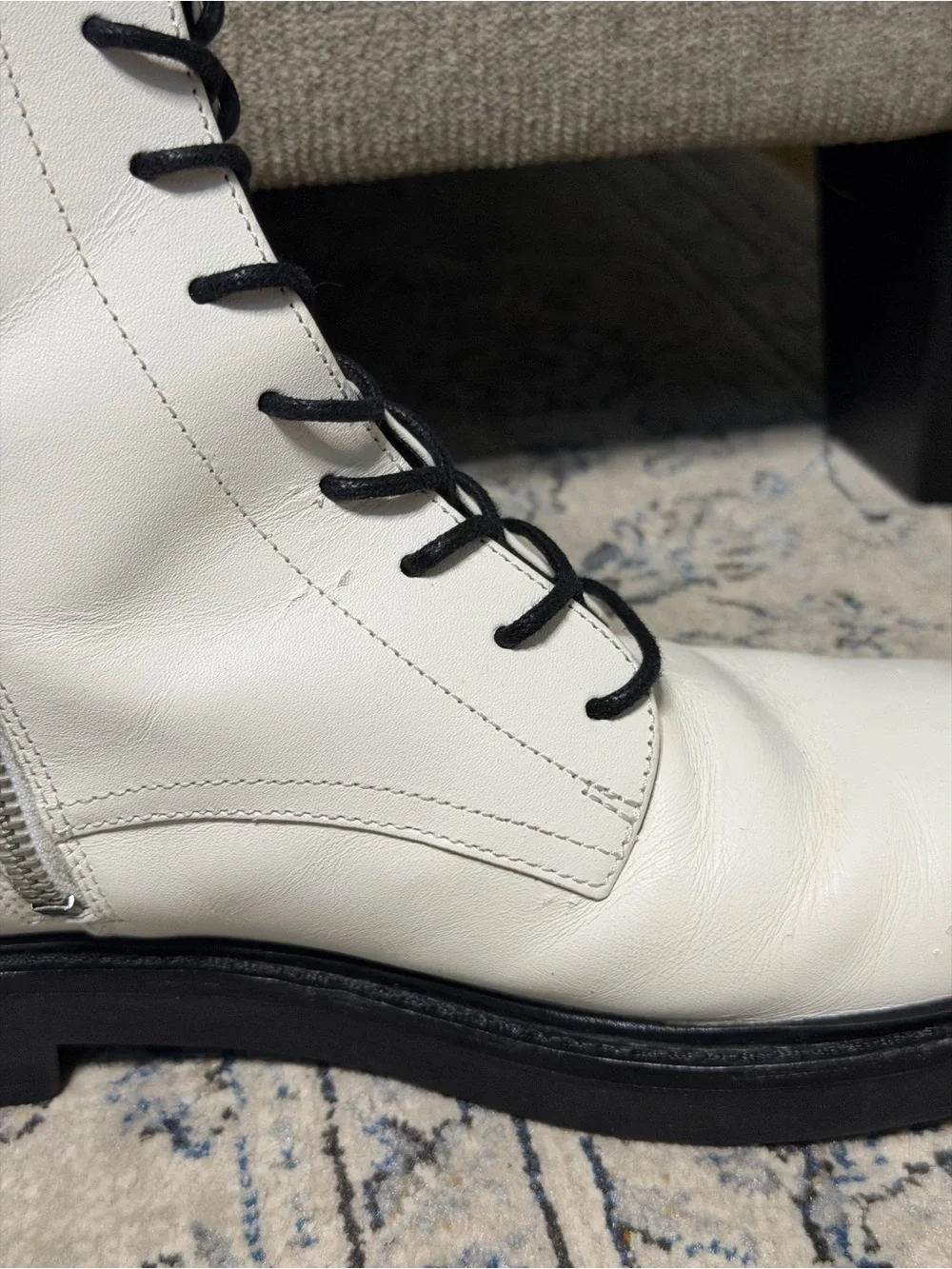 Tory Burch Double-T Combat Boot White Leather